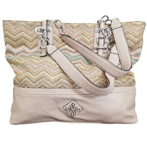 Simply Vera Vera Wang Chevron Zig Zag Tote Shoulder Bag Tan Green Blue Women's